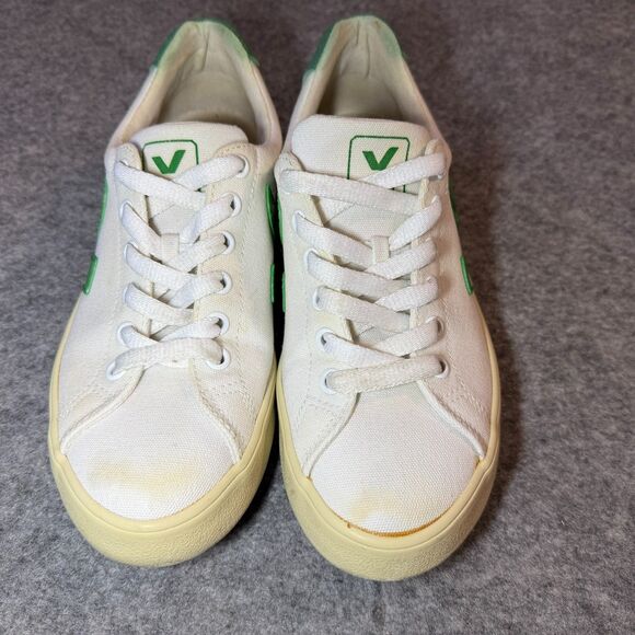 Veja Esplar Sneakers Womens 5 Canvas White Green Low Top Lace Up Shoes - Picture 4 of 7